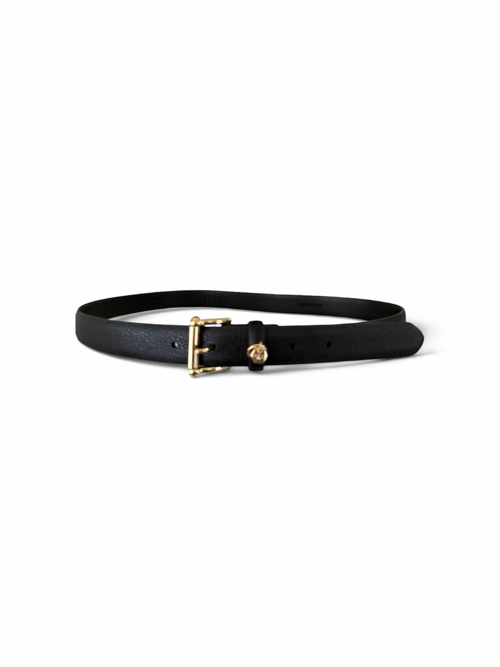 Lauren Ralph Lauren Pebbled Leather Belt Black Gold Buckle Size Large L